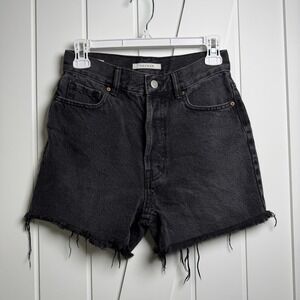 Pacsun Black Denim Shorts 90s Girlfriend Vintage Size 25 High Rise Raw Hem